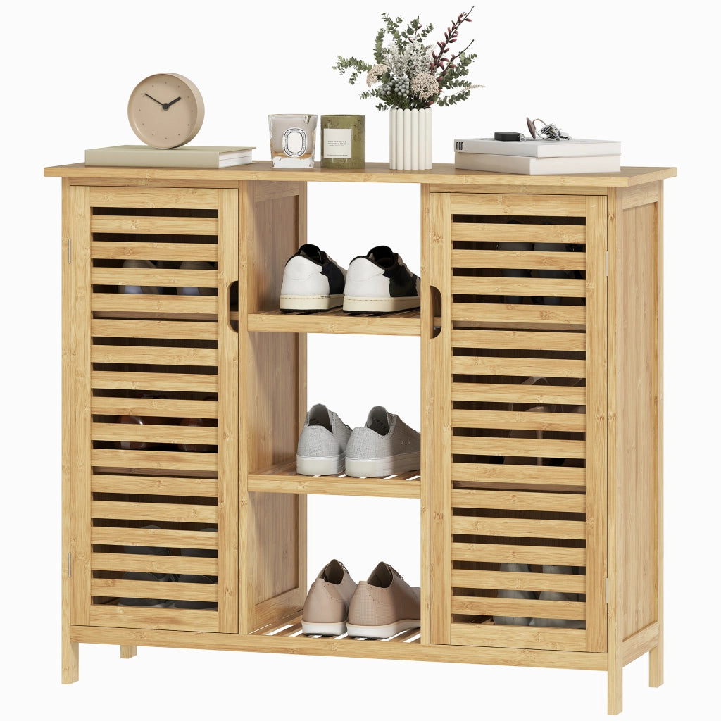 Armadio con ante scorrevoli in bamb¨´ e ripiani ¨C zephmum ¨C 100x33x86 cm