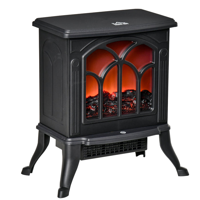 Camino Elettrico da Terra con 2 Livelli di Potenza 750-1500W Effetto Fiamma 37,3x23,1x44 cm Nero