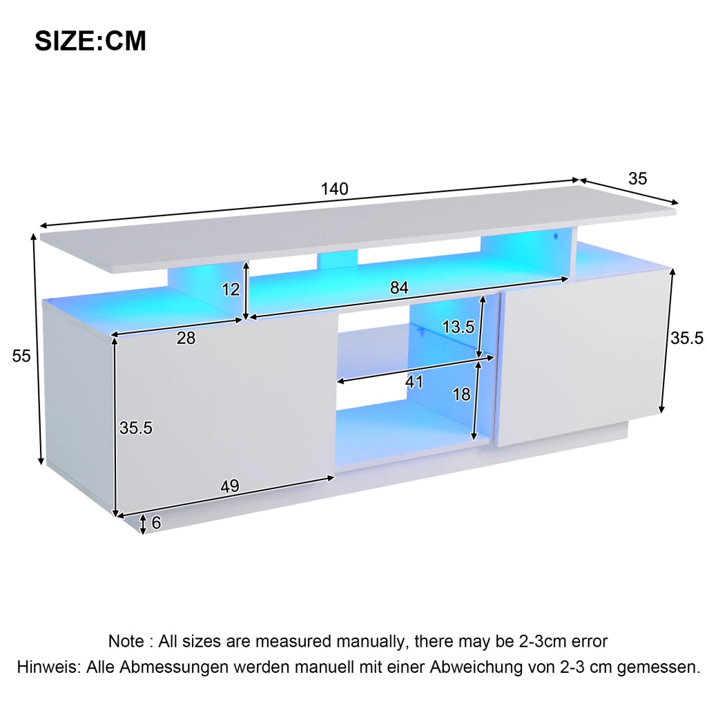Mobile TV moderno 140 cm con LED controllabile da app; bianco lucido