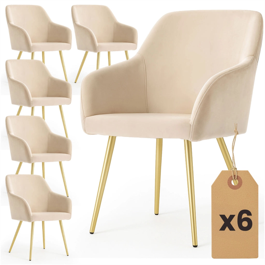 Set di 6 Sedie in velluto liscio ESTELLE Beige gambe oro