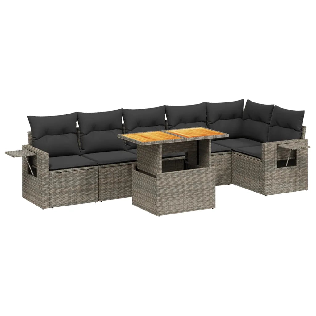 Set Divani da Giardino 7 pz con Cuscini Grigio in Polyrattan 3271767