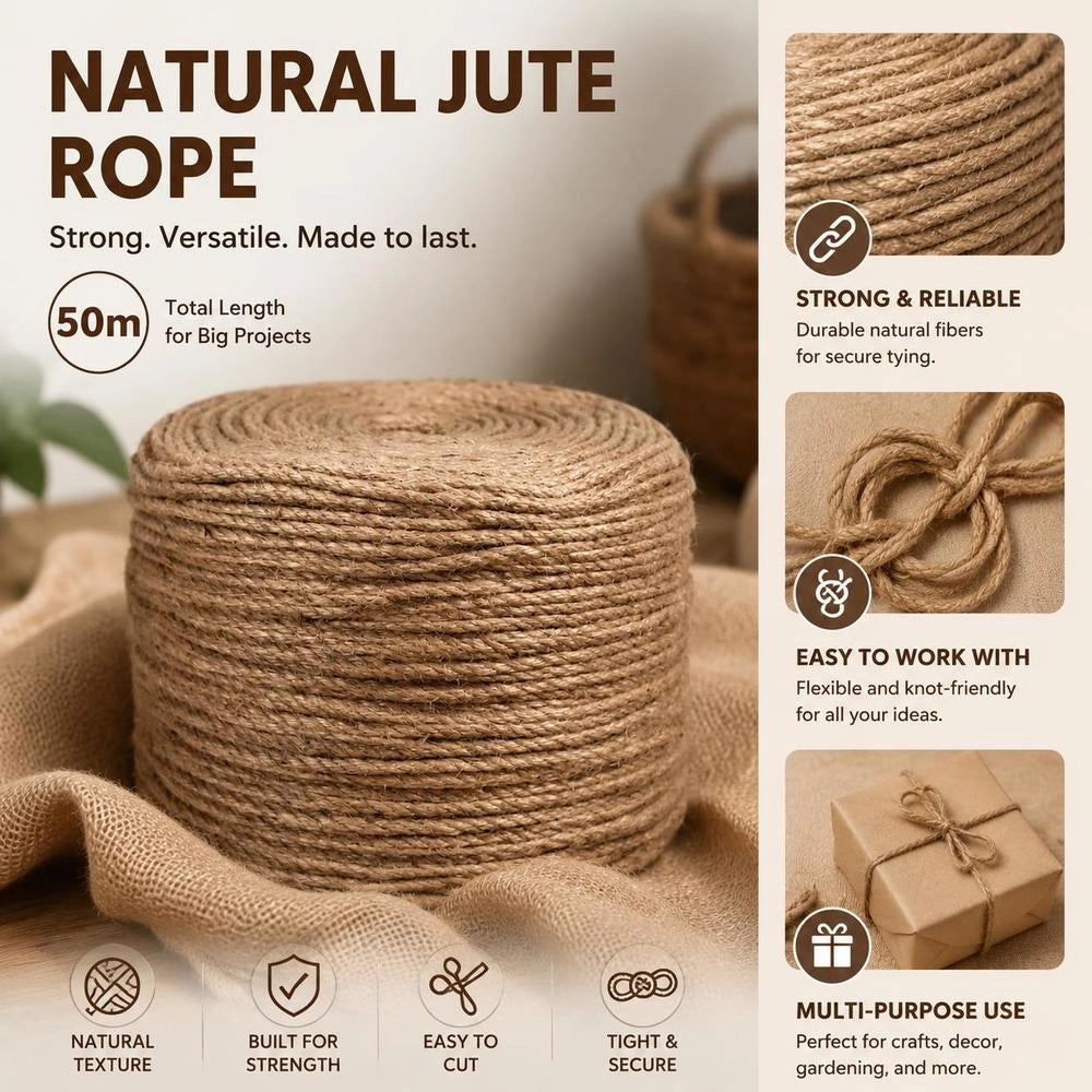 Jute Rope, 50 M Length, 8 Mm Thickness