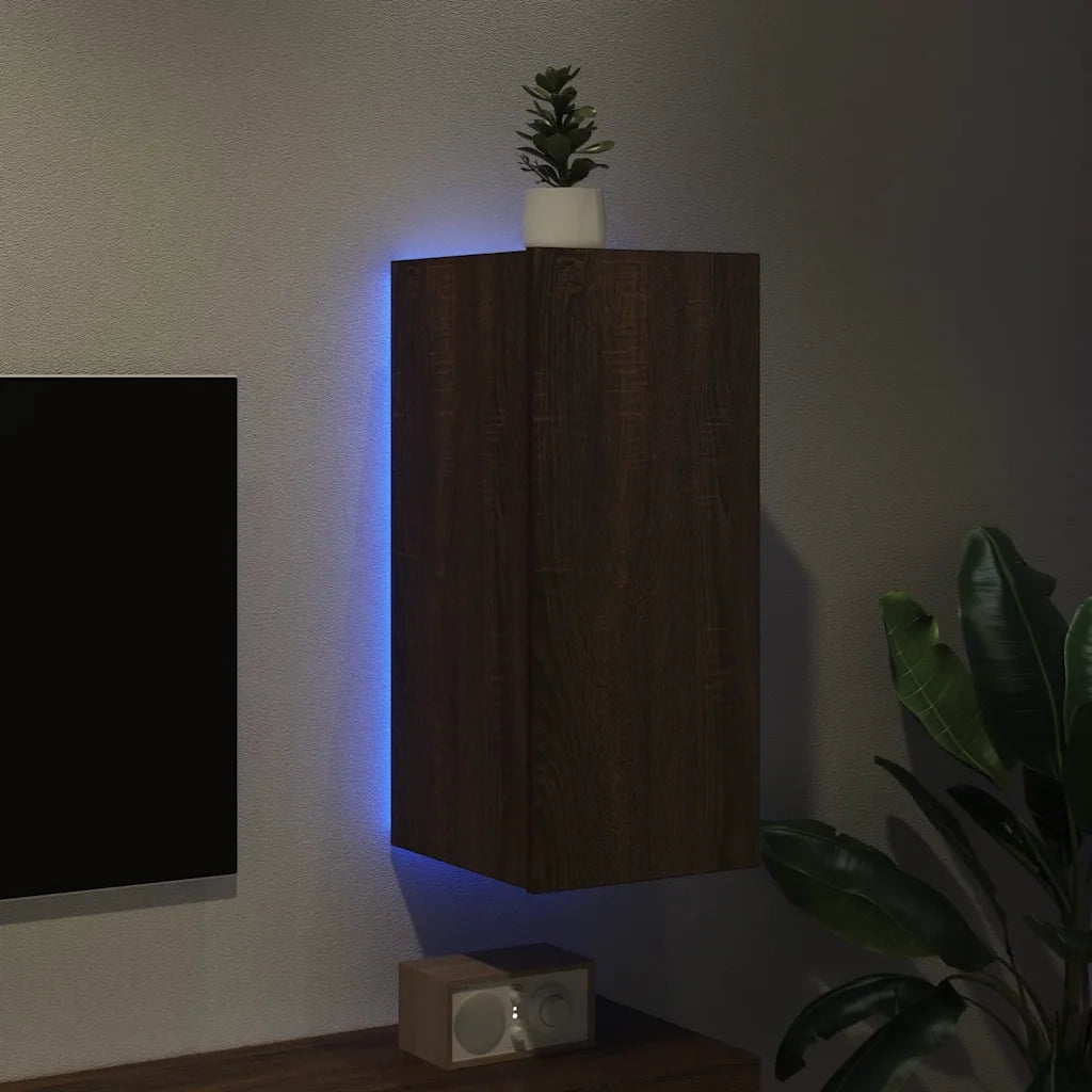 Mobile TV a Parete con Luci LED Rovere Marrone 30,5x35x70 cm 837244