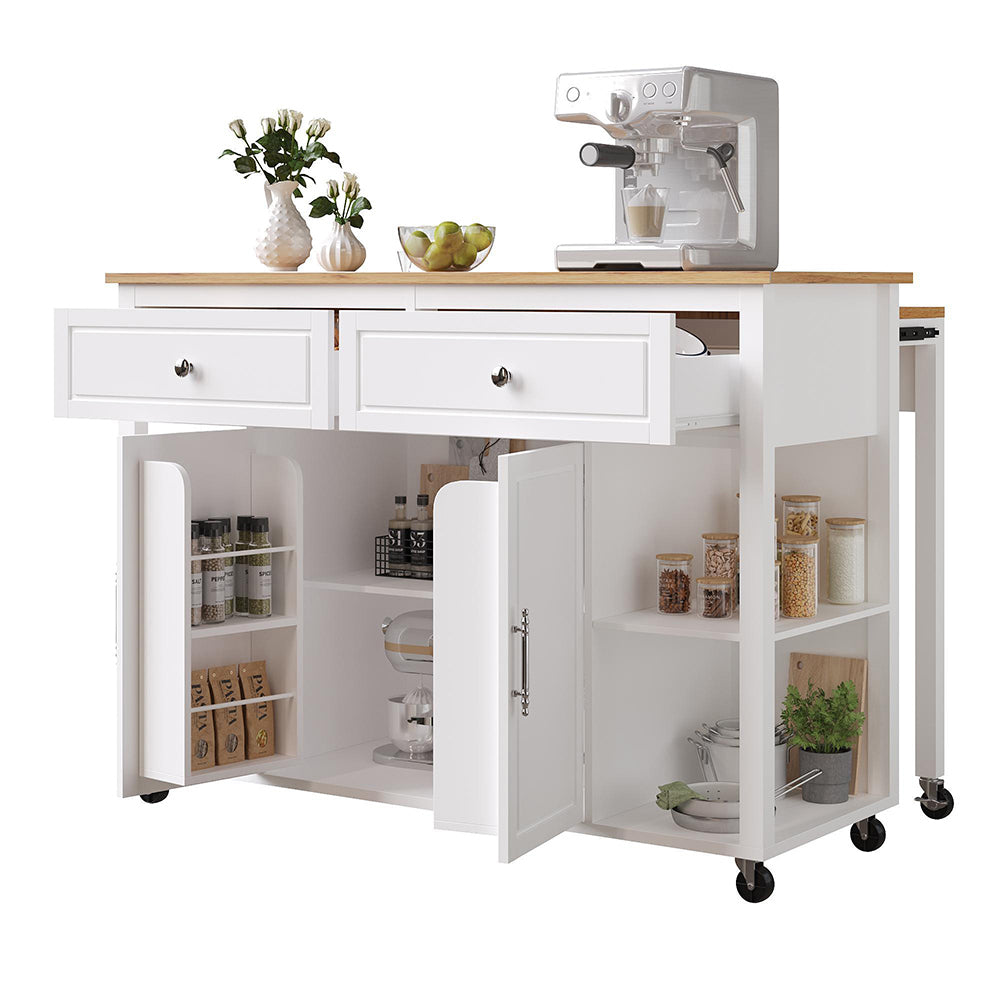 Isola cucina premium con ruote - Xylo - 2 cassetti freni legno multifunzione