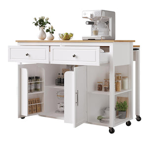 Isola cucina premium con ruote - Xylo - 2 cassetti freni legno multifunzione
