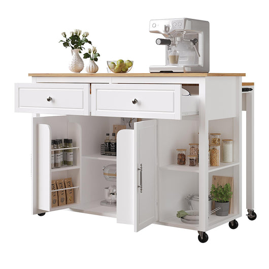 Isola cucina premium con ruote - Xylo - 2 cassetti freni legno multifunzione
