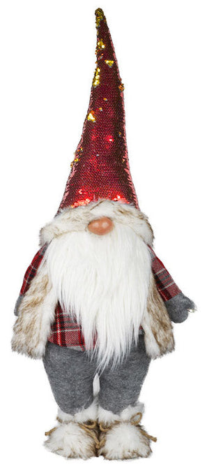 Gnomo di Babbo Natale H85 cm in Tessuto Grigio e Rosso