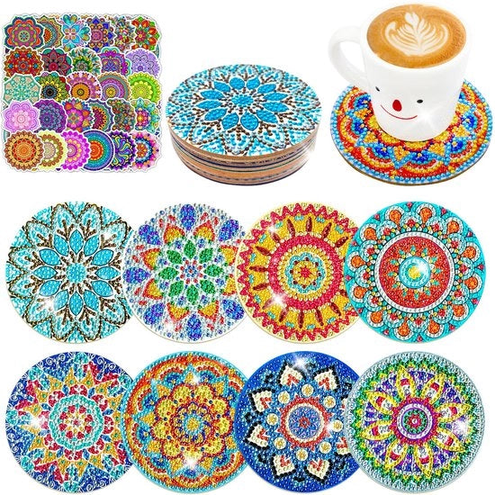 Set di diamanti per piatti - pittura con diamanti artistica per adulti e bambini - 8 pezzi piatti DIY mandala con adesivi per principianti