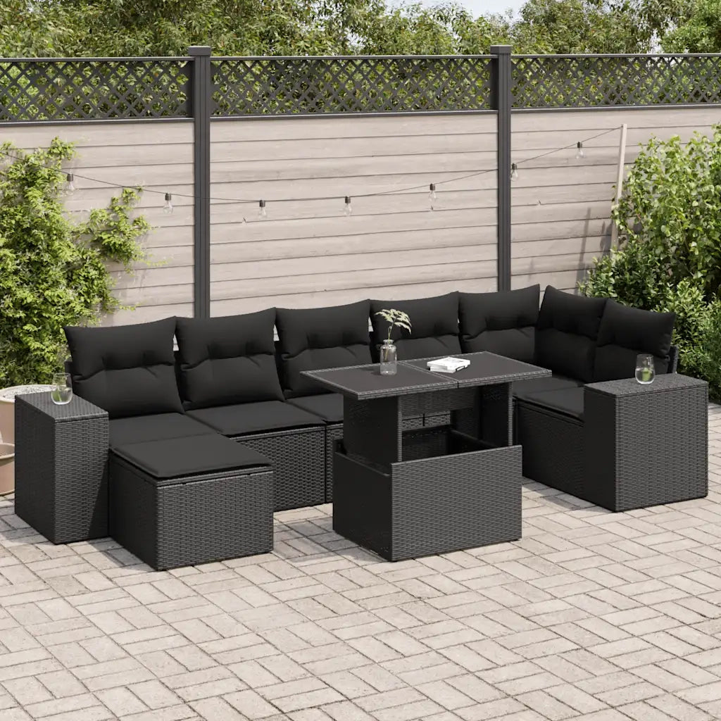 Set Divani da Giardino con Cuscini 8 pz Nero in Polyrattan 3326836