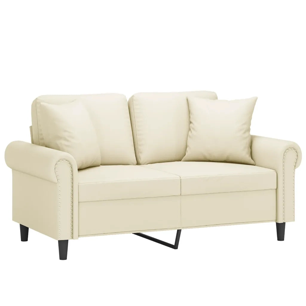 Divano a 2 Posti con Cuscini-Sofa 2 Posti con Cuscini Crema 120 cm in Similpelle 370146