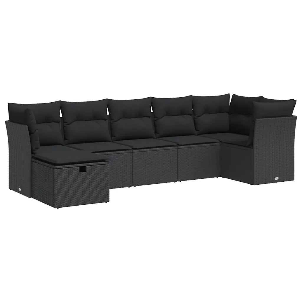 vidaXL Set Divani da Giardino con Cuscini 7pz Nero Polyrattan