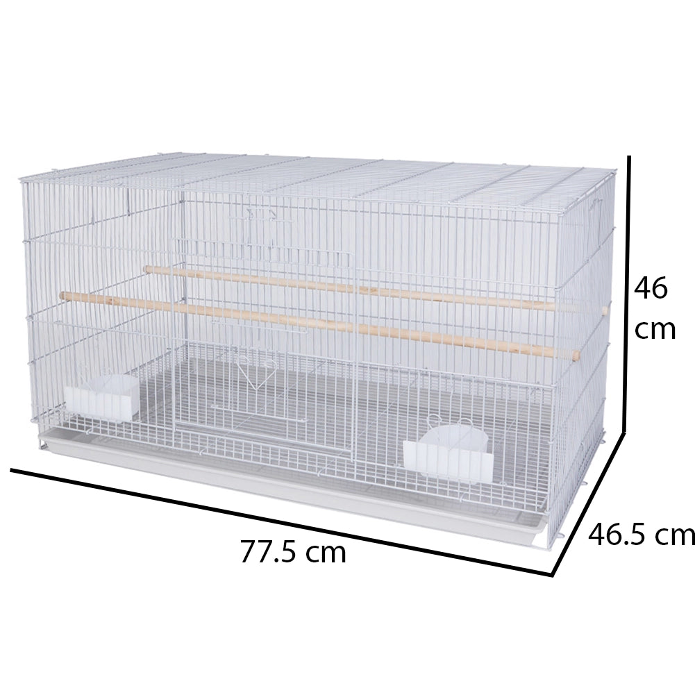 Gabbia Voliera per Uccelli Pappagalli con 2 Mangiatoie 77.5x46.5H46 cm Grigio