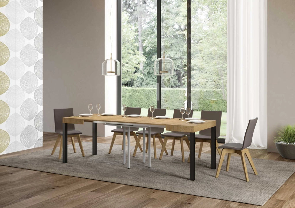 Tavolo allungabile 90x90/246 cm Every Quercia Natura telaio Antracite