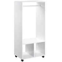 Mobile Appendiabiti con Barra in Alluminio e 2 Ripiani Aperti, in Truciolato, 60x40x128 cm, Bianco