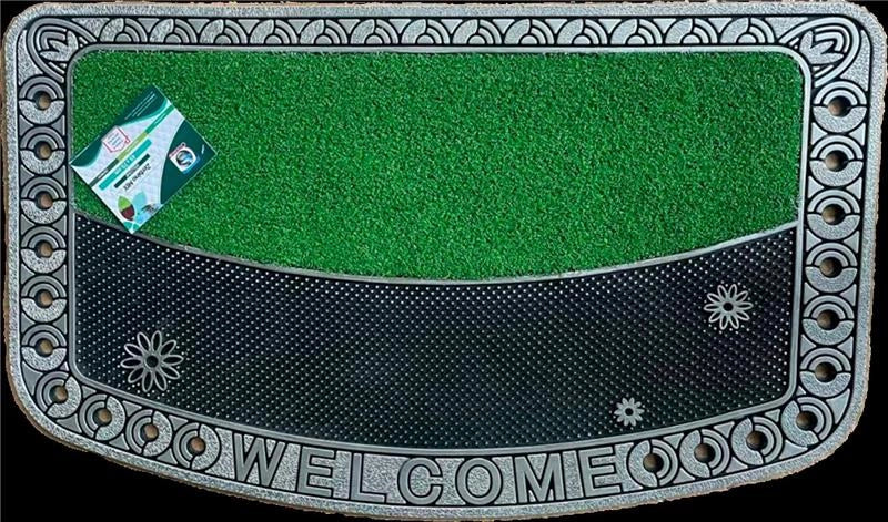 ZERBINO MIX FINTA ERBA E GOMMA CON SCRITTA WELCOME 45 X7 5 CM