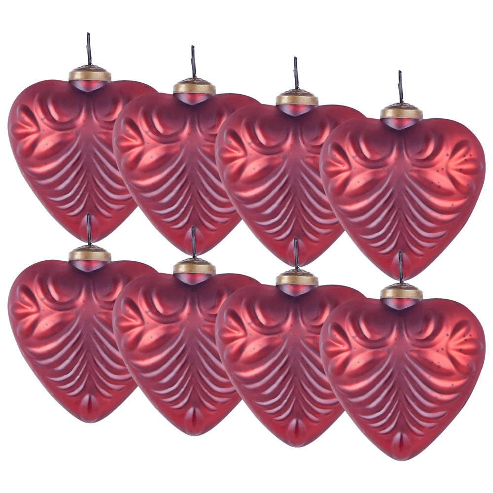 Set di 8 palline di Natale fatte a mano in vetro rosso a forma di cuore decorazioni natalizie