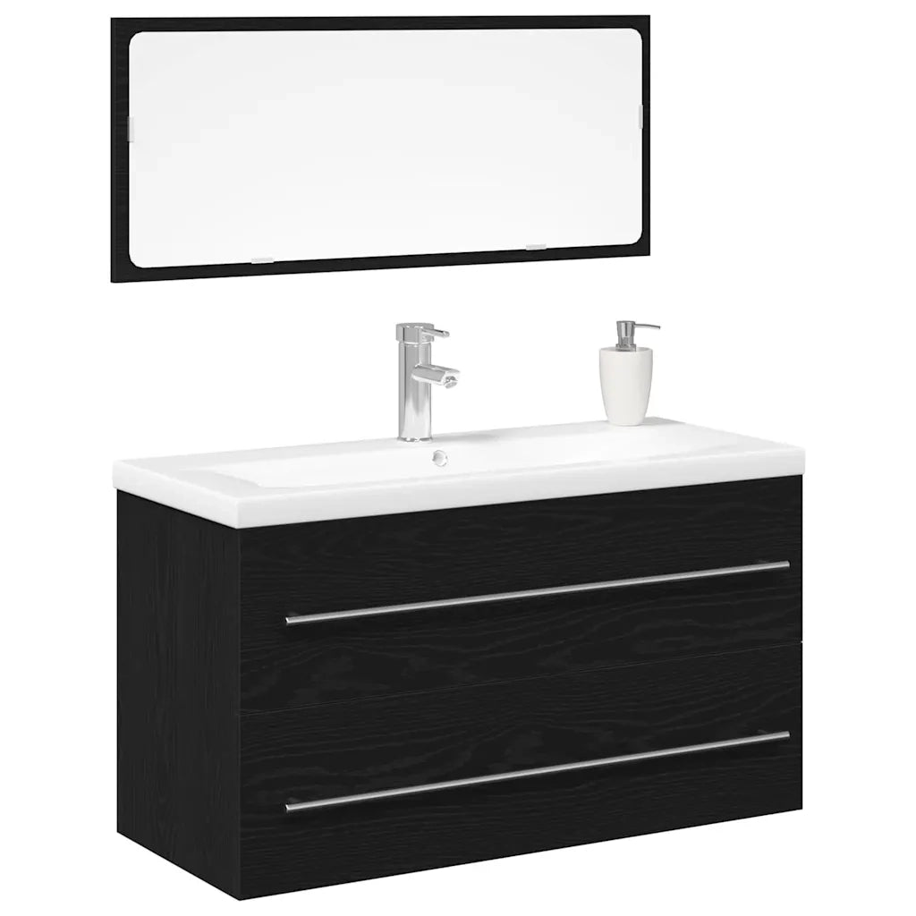 Armadio per Lavabo da Bagno con cassetto 3 pcs Rovere Nero 3333134