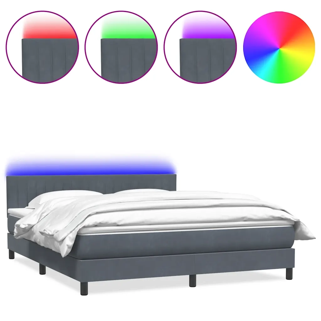 Letto a Molle con Materasso e LED Grigio Scuro 180x210 cm Velluto 3317086