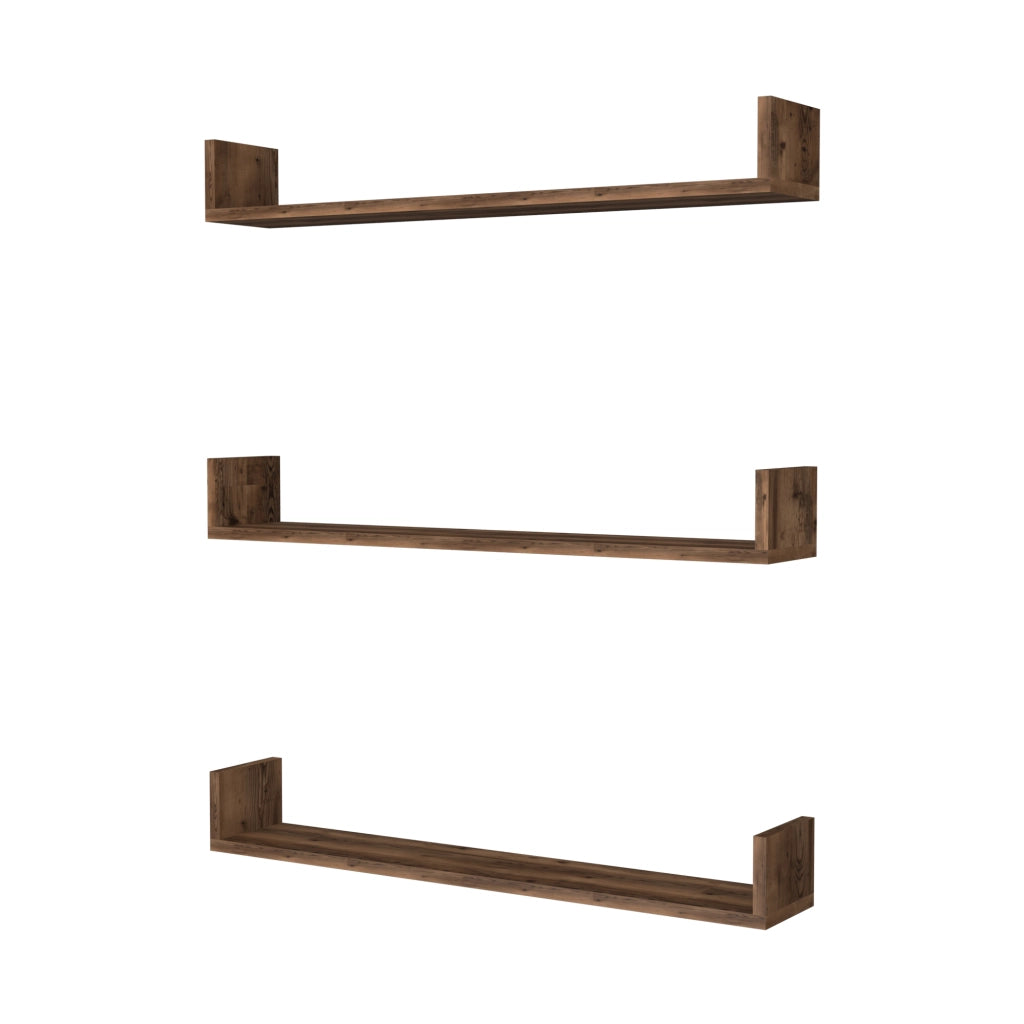 Set 'Höganäs' 3 Mensole da Muro - Consolli Pensili con Piano d'Appoggio a Forma di U - Largo 90 cm - Effetto Rovere Antico [en.casa]
