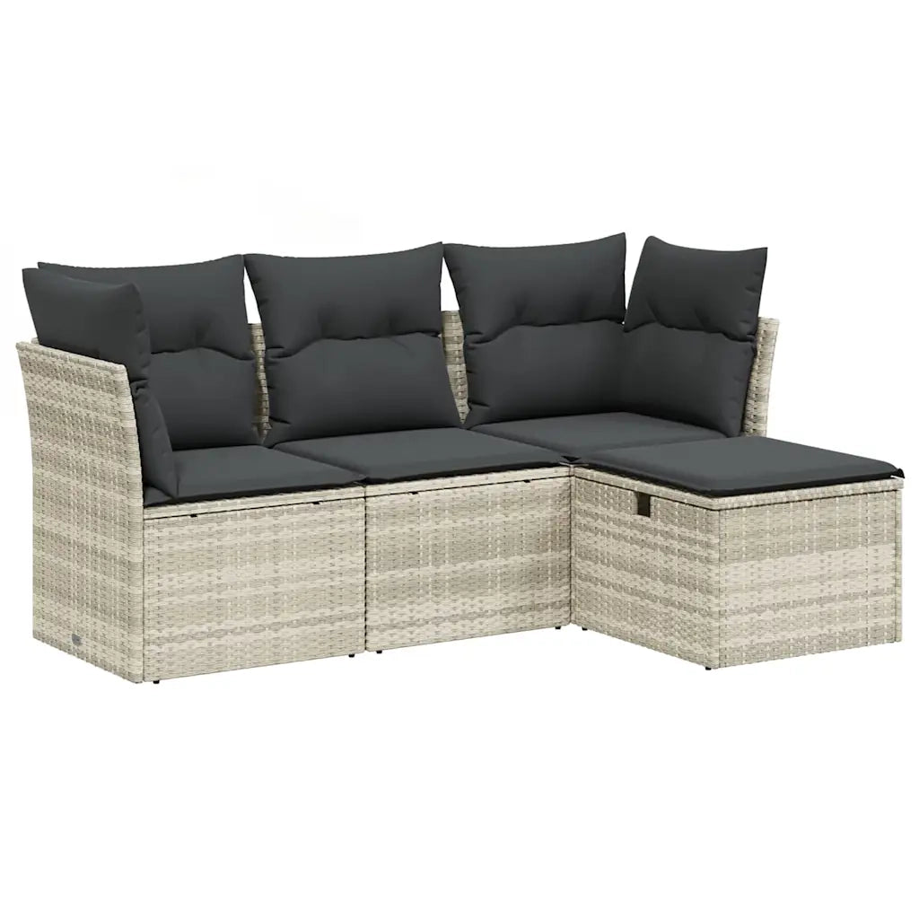 Set Divano da Giardino 4pz con Cuscini Grigio Chiaro Polyrattan 3263118
