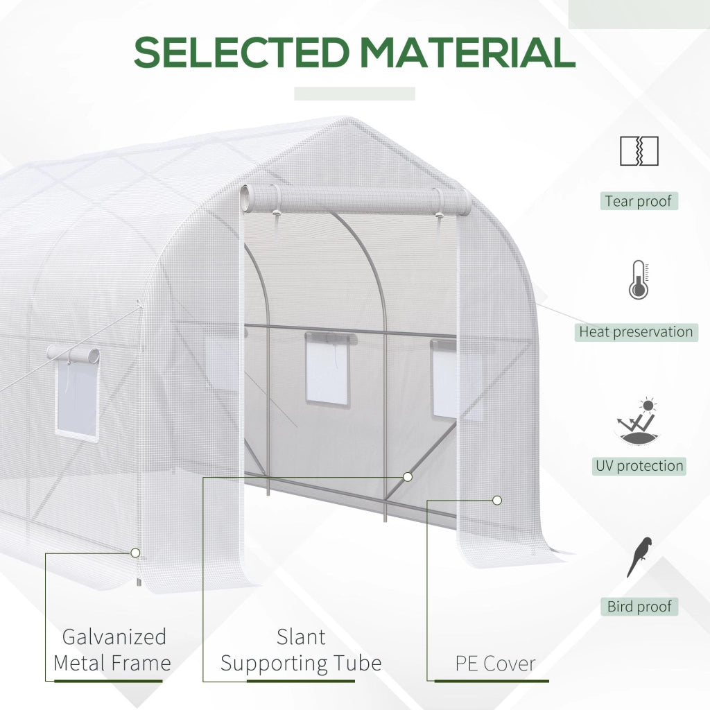 Serra a Tunnel Anti-UV con 6 Finestre a Rete e Ingresso Arrotolabile, in Metallo e PE, 4x2x2 m, Bianco