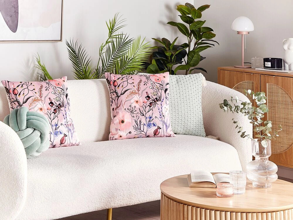 Set di 2 cuscini in velluto con motivo floreale rosa 45 x 45 cm divano soggiorno camera da letto