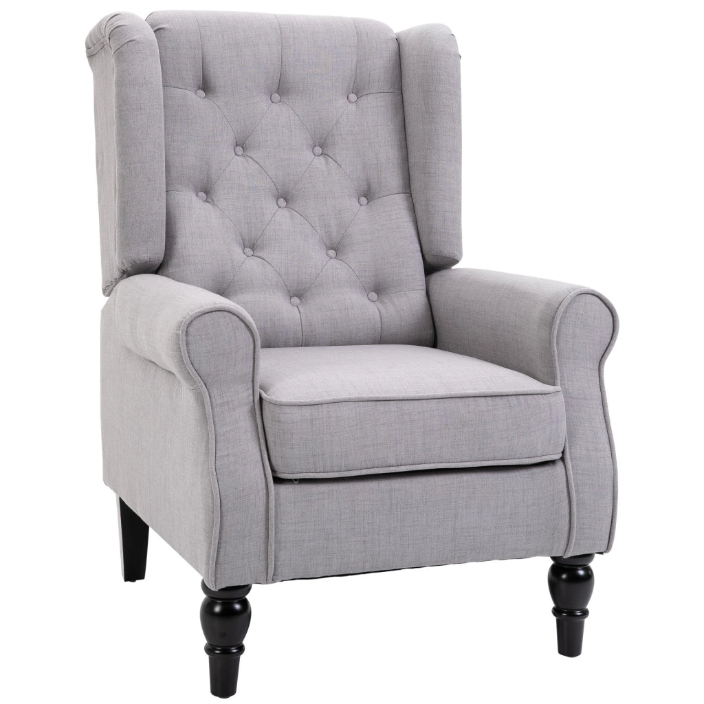 EasyComfort Poltrona Grigia in Stile Francese con Ampia Seduta, Gambe rivestite in Legno e Cuscini Sfoderabili