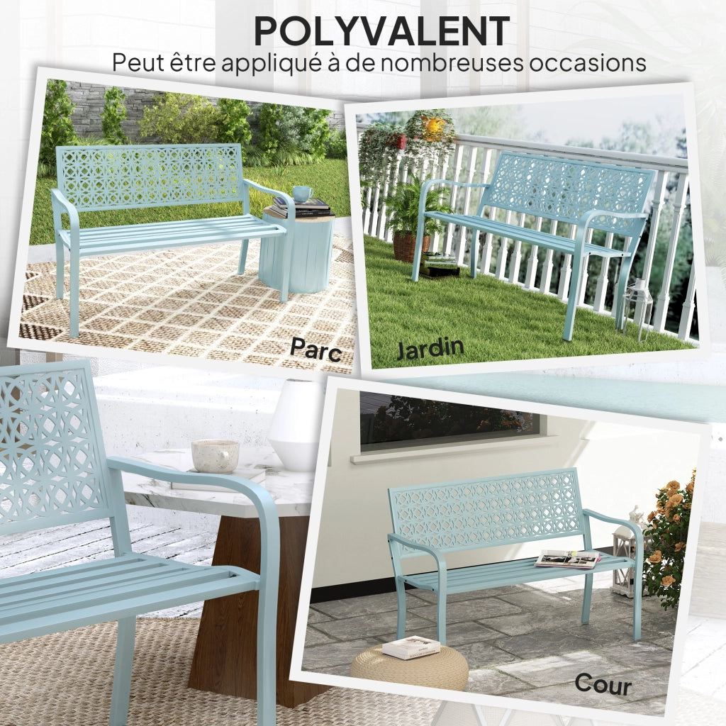 Panchina da Giardino 2 Posti ¨C Zephmum ¨C Acciaio Blu 127x63x85