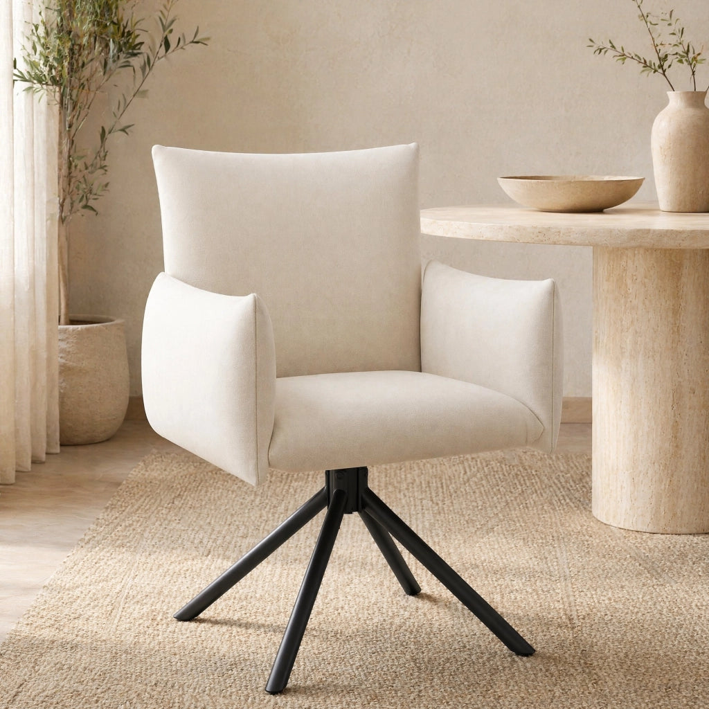Set di 2 sedie da pranzo girevoli 360° in velluto beige con braccioli; 61;98 x 54;99 x 53;34 cm
