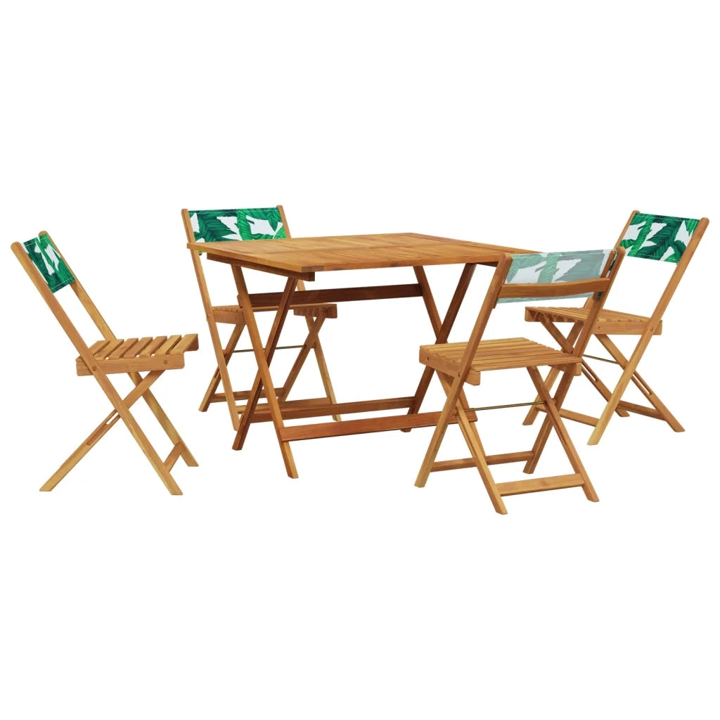 Set Pranzo da Giardino 5 pz Foglie in Tessuto e Legno Massello