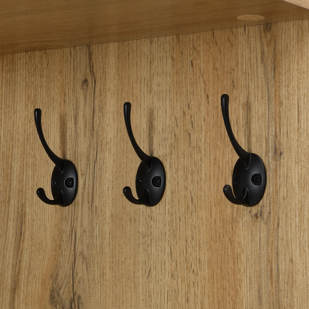 OKWISH Mobile da ingresso con 5 Ganci, Specchio, Panca e 2 Scarpiere, Ripiani Regolabili, 98.5 x 38 x 191 cm