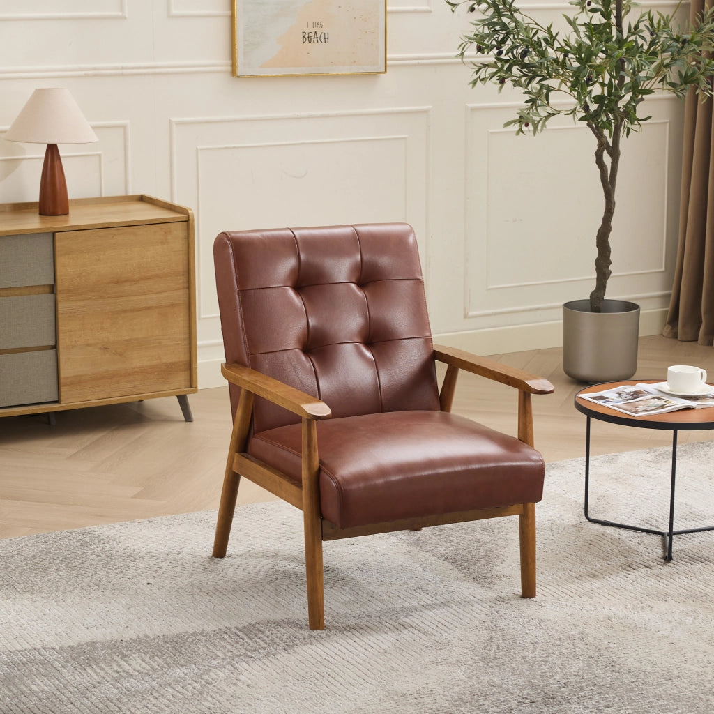 Poltrona lounge in vera pelle - Zephmum- Bracioli in noce, gambe in legno di gomma, comoda