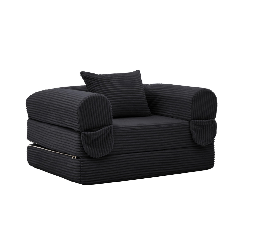Poltrona letto singola 2 in 1 in velluto a coste nero
