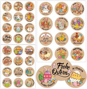 Solidchoice- Paasstickers 144 Stuks - Zelfklevend - Vrolijk Pasen - Paashaas - Paaseieren - Voor Geschenken - Makkelijk te Verwijderen - Paasdecoratie
