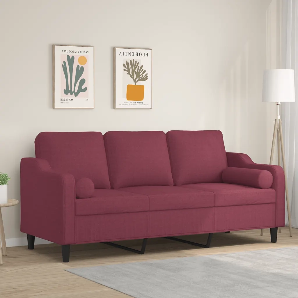 Divano a 3 Posti con Cuscini Rosso Vino 180 cm in Tessutocod mxl 95004