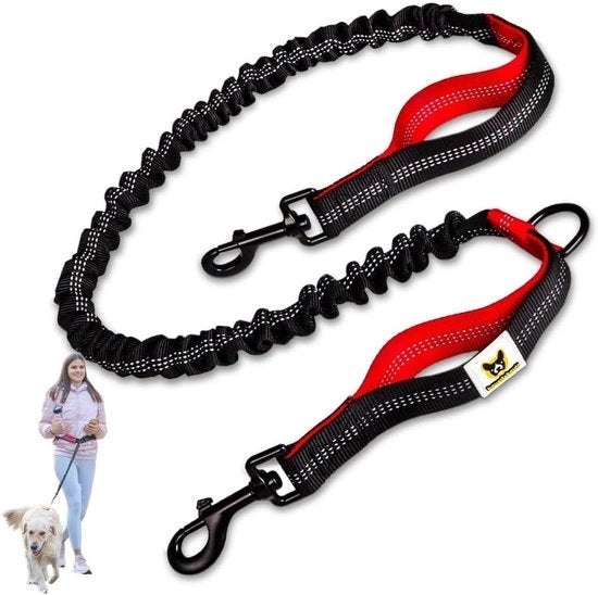 Estensione per Guinzaglio - 120cm Guinzaglio di Ricambio con Assorbimento di Impatto e 2 Maniglie Riflettenti - Compatibile con Guinzagli per Mani Libere (Rosso)