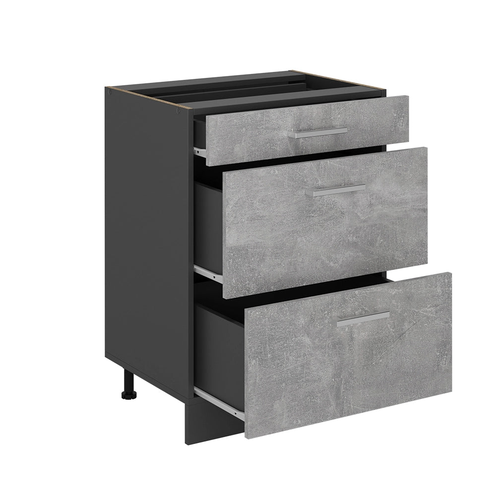 Vicco Mobiletto base per cucina Calcestruzzo 60 cm con cassetti, senza piano di lavoro