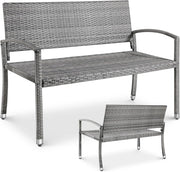 Panca da Giardino in Rattan, Panca da Balcone a 2 Posti, Resistente Alle Intemperie, Bifacciale in Rattan, Sedia da Giardino per Esterno, Terrazze e Balcone, 122x62x90 cm, Grigia