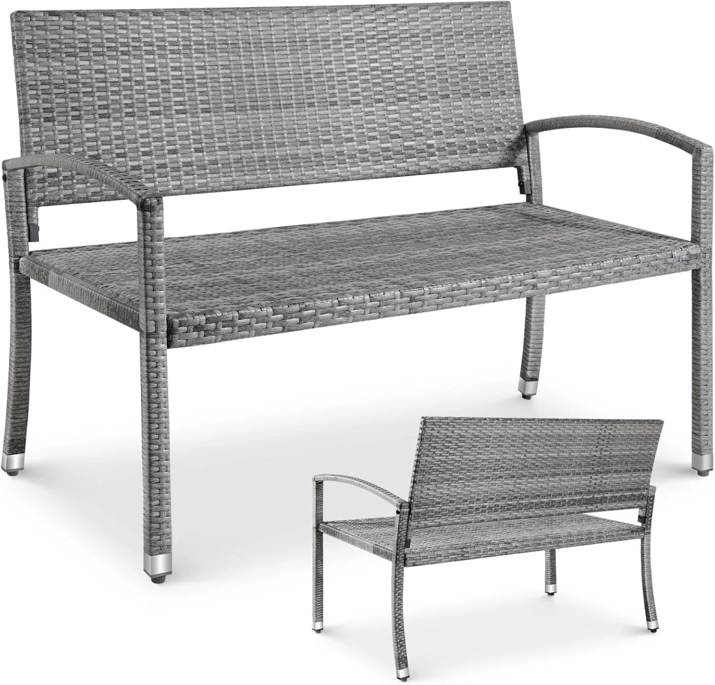 Panca da Giardino in Rattan, Panca da Balcone a 2 Posti, Resistente Alle Intemperie, Bifacciale in Rattan, Sedia da Giardino per Esterno, Terrazze e Balcone, 122x62x90 cm, Grigia