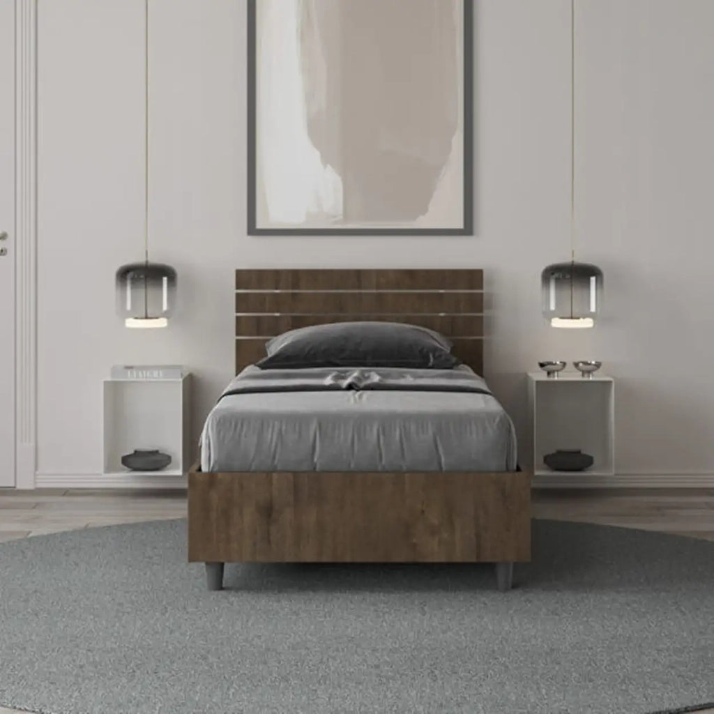 Letto singolo senza rete 80x190 testata dritta con doghe noce Ankel