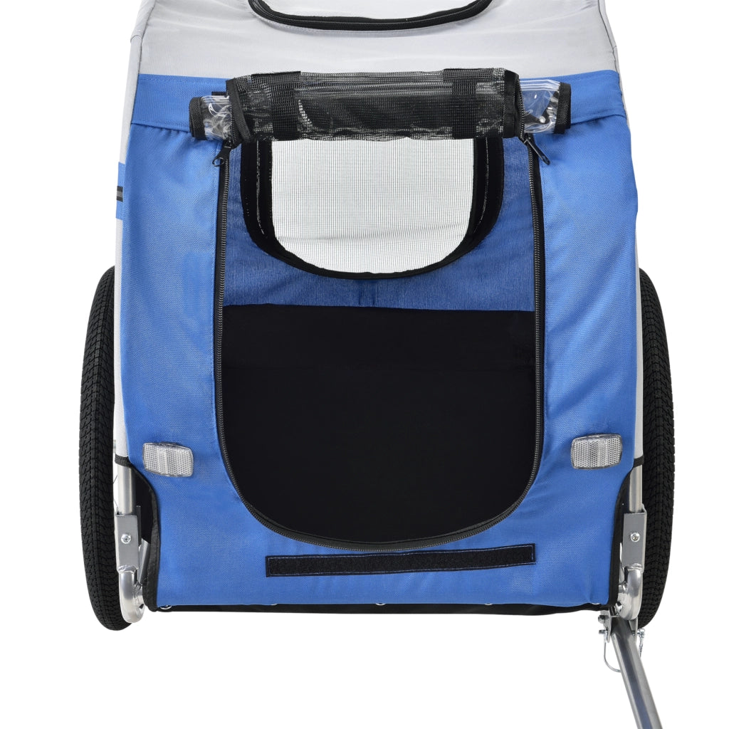 Rimorchio per Bicicletta per Trasporto Cani 138 x 71 x 90 cm Carrello per Trasporto Animali Domestici Carico Max.26 kg - Blu-Griggio-Nero