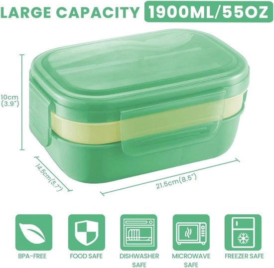 Borsa pranzo 1900 ml, cestino per snack con 5 scomparti, borsa pranzo sostenibile con cucchiaio, borsa pranzo a doppia tasca per adulti e bambini, cestino per scuola, lavoro, picnic, viaggi