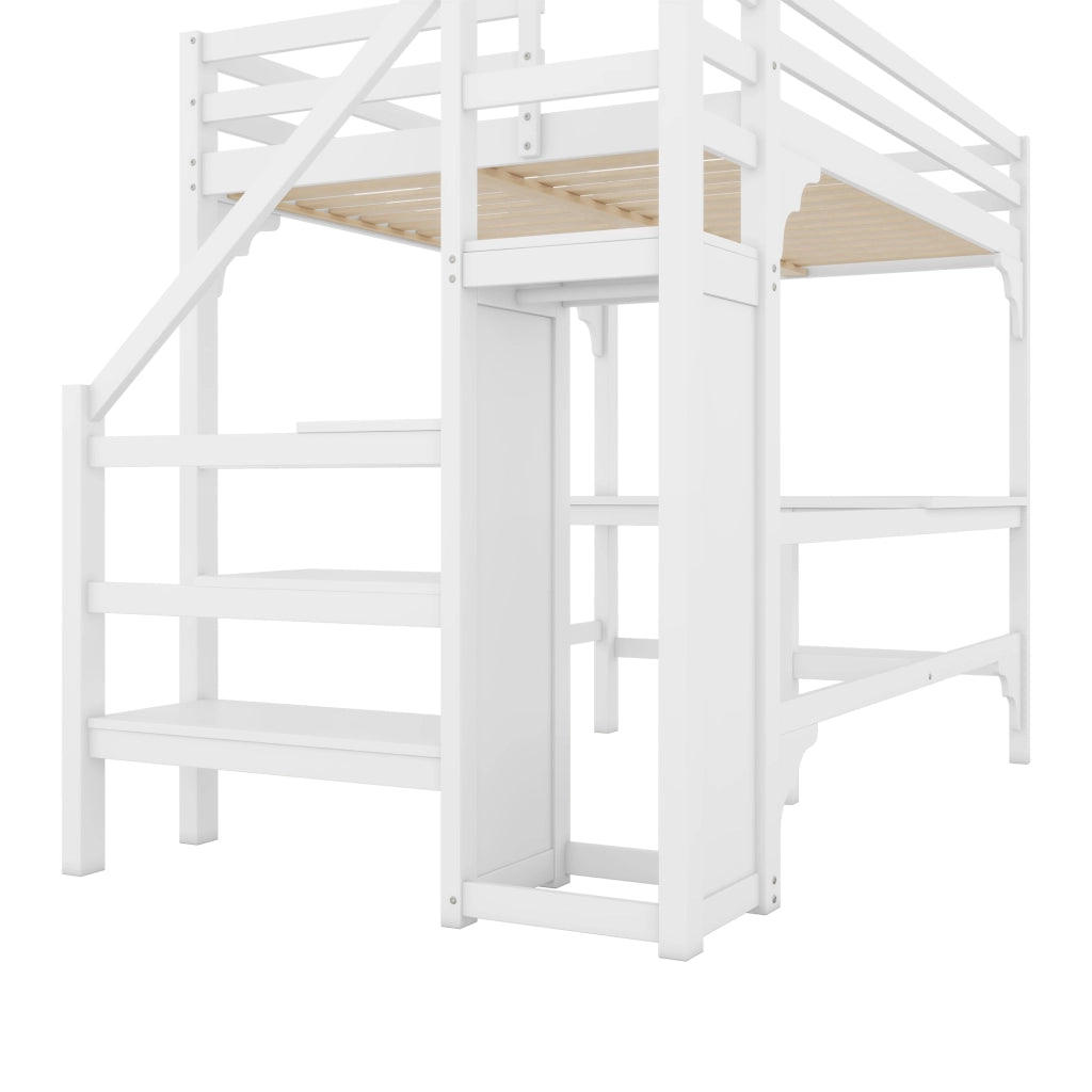 LETTO a soppalco 140x200 cm con scrivania a L e armadio aperto bianco