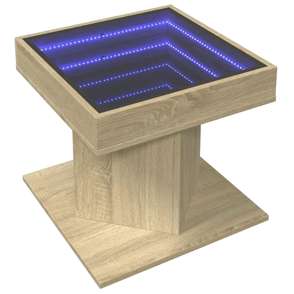 Tavolino Salotto con LED-Tavolino da soggiorno-Tavolo Rovere Sonoma 50x50x45 cm Multistrato 220582