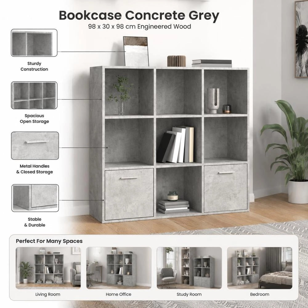 Bookshelf, Concrete Grey, 98x30x98 Cm, Wood-based Material