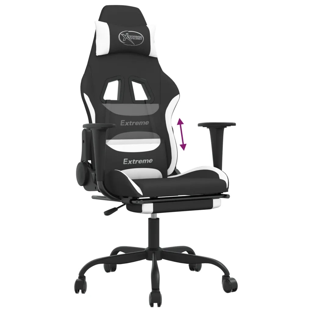 Sedia da Gaming | Sedia da e-sports con Poggiapiedi Nero e Bianco in Tessuto