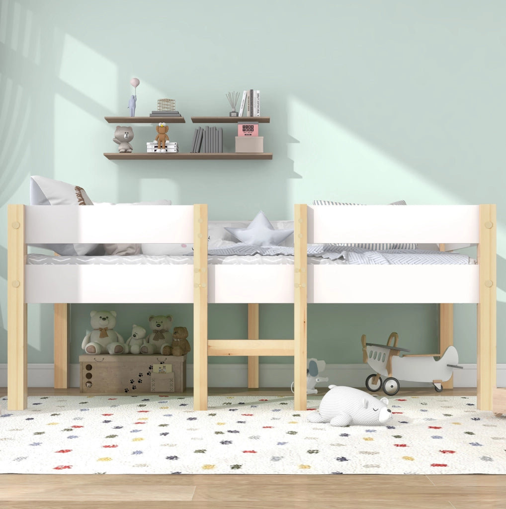 Letto semipiano per bambini 90x200 cm con protezione anticaduta; bianco