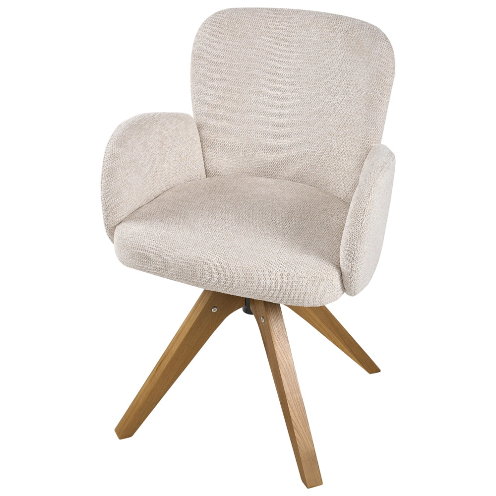 Set di 2 sedie da pranzo girevoli Rivestimento in tessuto beige chiaro Base con gambe in legno girevoli in metallo