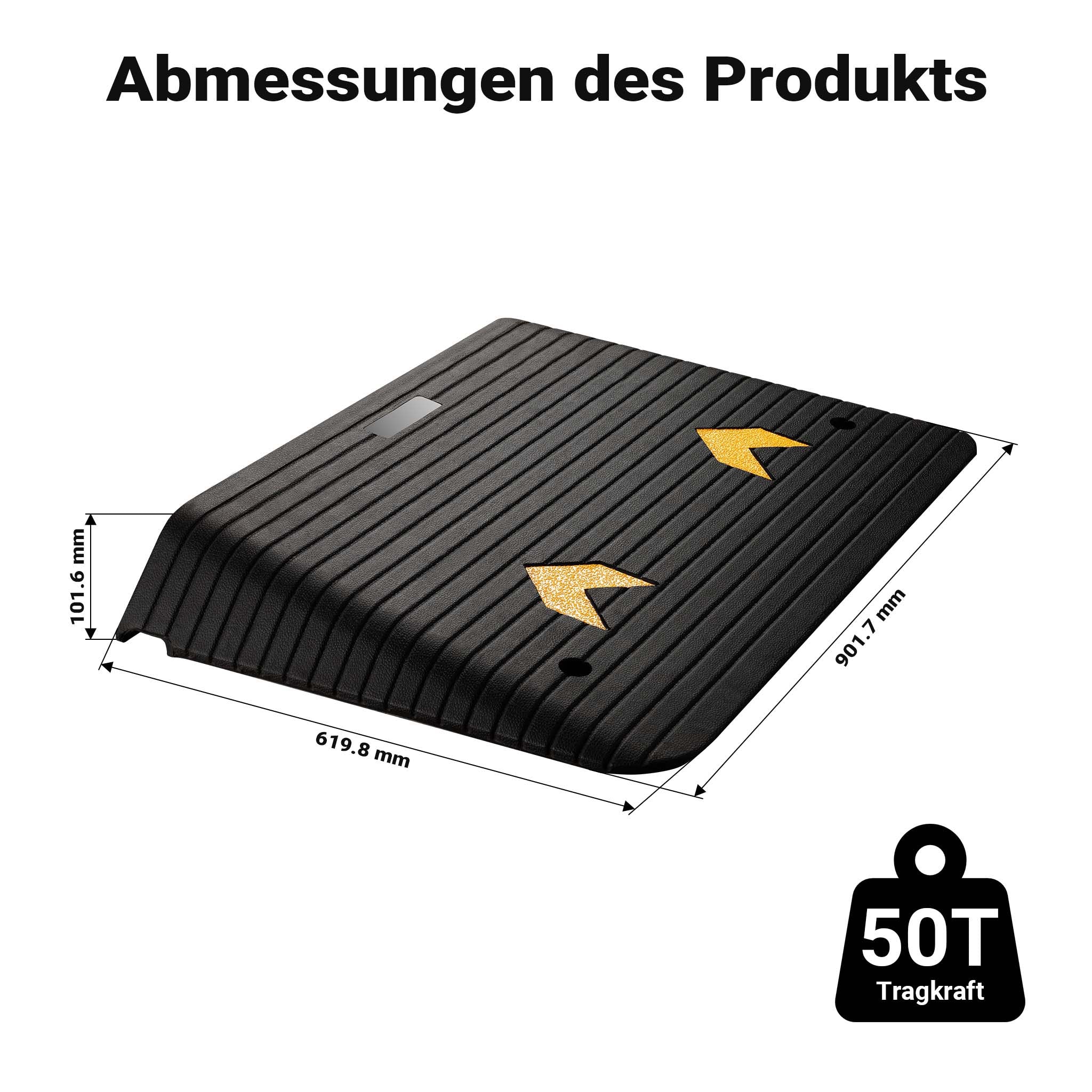 Rampa in gomma per marciapiede e soglia 901,7x619,8x101,6 mm max 50 t con elementi riflettenti