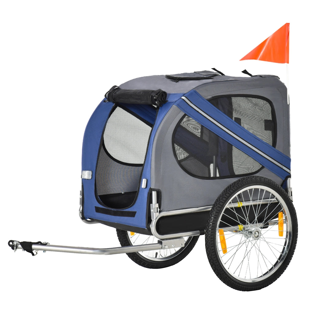 Rimorchio per Cani da Bicicletta ¨C Xylo ¨C Impermeabile con Bandiera e 8 Riflettori, 130x73x90 cm, Blu